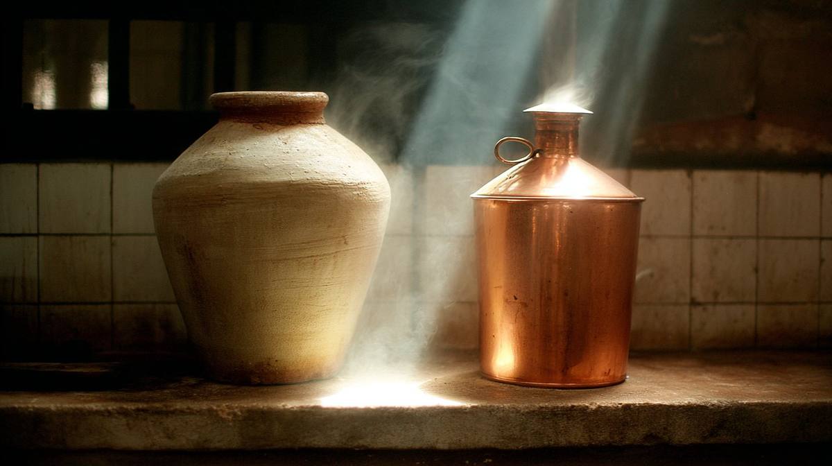 Clay pot and copper alembic