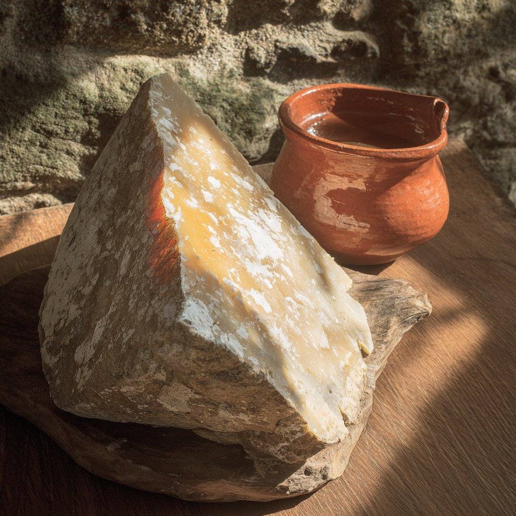 Aged cheese with a clay copita of mezcal